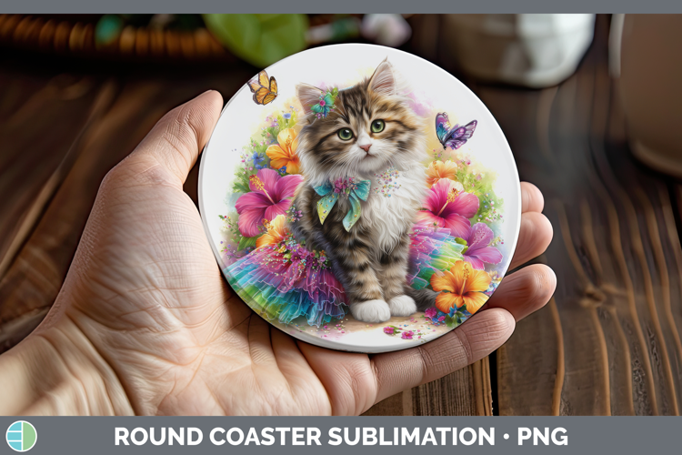 Cats Rainbow Summer Siberian Cat Round Coaster Sublimation C