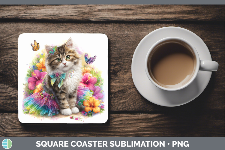 Cats Rainbow Summer Siberian Cat Square Coaster Sublimation