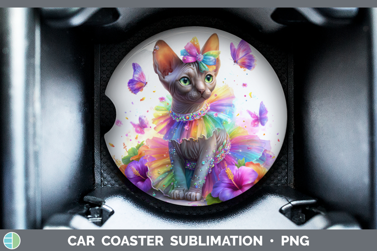 Cats Rainbow Summer Sphynx Cat Car Coaster Sublimation Desi