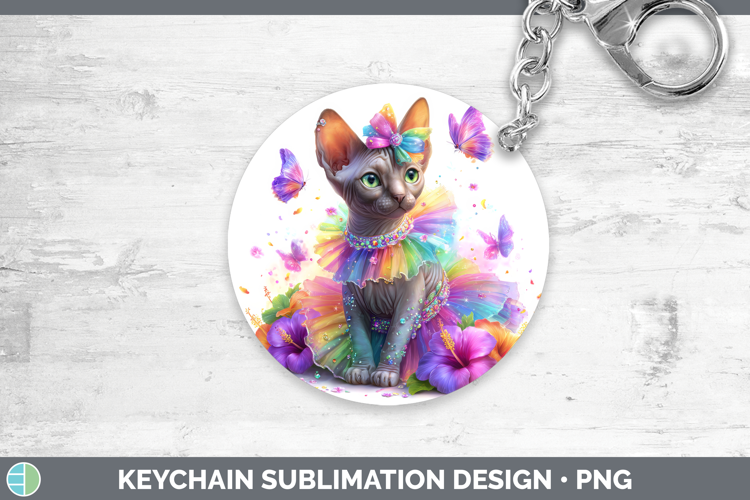 Cats Rainbow Summer Sphynx Cat Keychain Sublimation Keyring