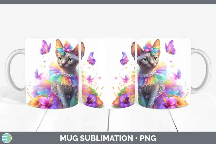 Cats Rainbow Summer Sphynx Cat Mug Wrap Sublimation Coffee C