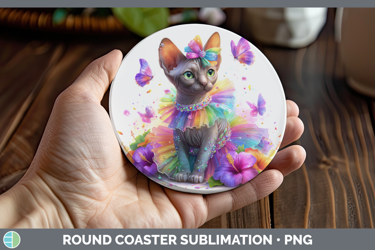 Cats Rainbow Summer Sphynx Cat Round Coaster Sublimation Coa