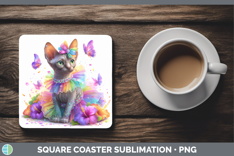 Cats Rainbow Summer Sphynx Cat Square Coaster Sublimation Co