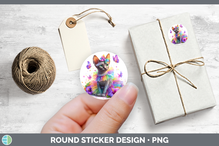 Cats Rainbow Summer Sphynx Cat Stickers | Round Labels Desig