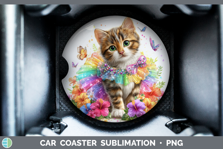 Cats Rainbow Summer Tabby Cat Car Coaster Sublimation Desig