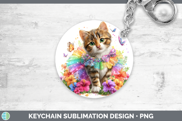 Cats Rainbow Summer Tabby Cat Keychain Sublimation Keyring D