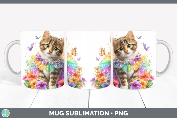 Cats Rainbow Summer Tabby Cat Mug Wrap Sublimation Coffee Cu