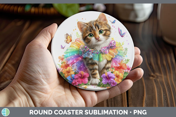 Cats Rainbow Summer Tabby Cat Round Coaster Sublimation Coas