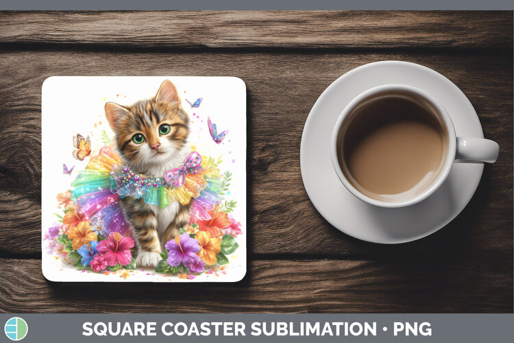 GorgeousCats Rainbow Summer Square Coaster design.