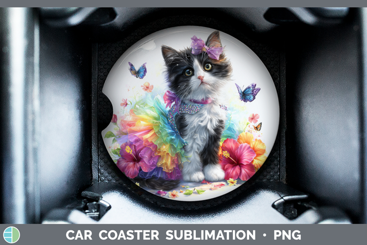Cats Rainbow Summer Tortoiseshell Cat Car Coaster Sublimatio