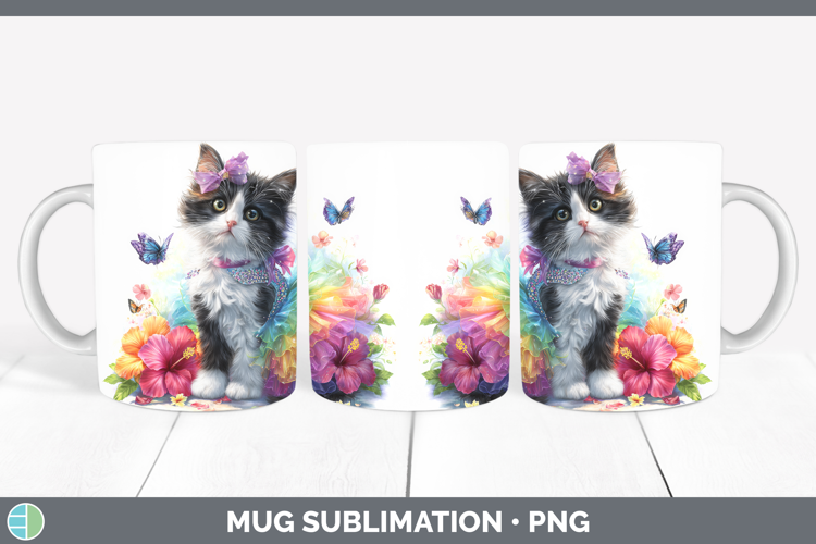Cats Rainbow Summer Tortoiseshell Cat Mug Wrap Sublimation C