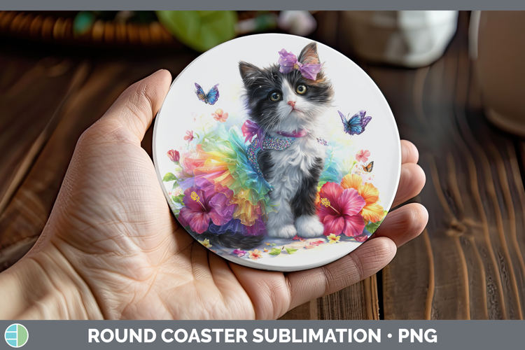 Cats Rainbow Summer Tortoiseshell Cat Round Coaster Sublimat