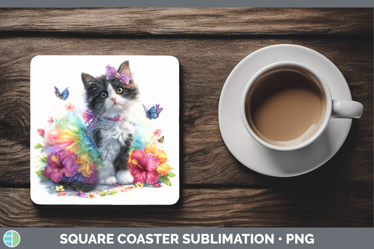 Cats Rainbow Summer Tortoiseshell Cat Square Coaster Sublima