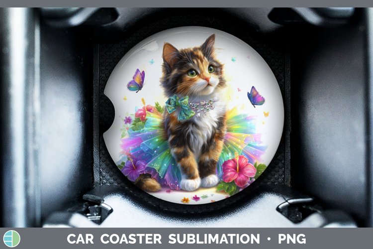 Cats Rainbow Summer Tuxedo Cat Car Coaster Sublimation Desi