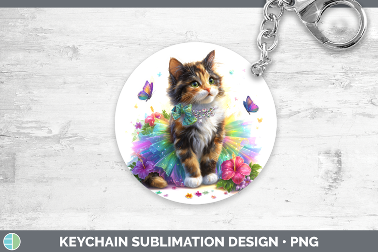 Cats Rainbow Summer Tuxedo Cat Keychain Sublimation Keyring