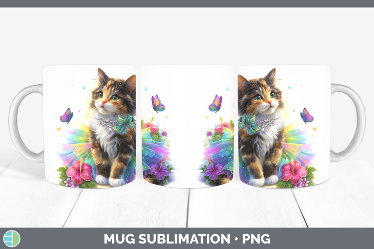 Cats Rainbow Summer Tuxedo Cat Mug Wrap Sublimation Coffee C