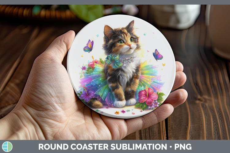 Cats Rainbow Summer Tuxedo Cat Round Coaster Sublimation Coa