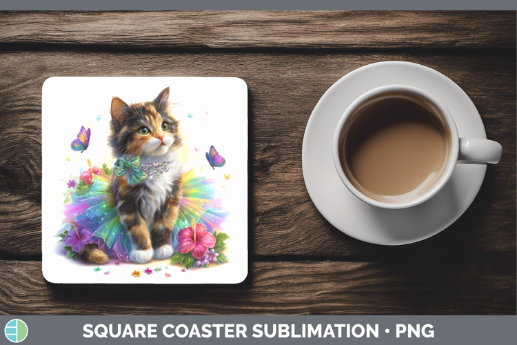 Cats Rainbow Summer Tuxedo Cat Square Coaster Sublimation Co