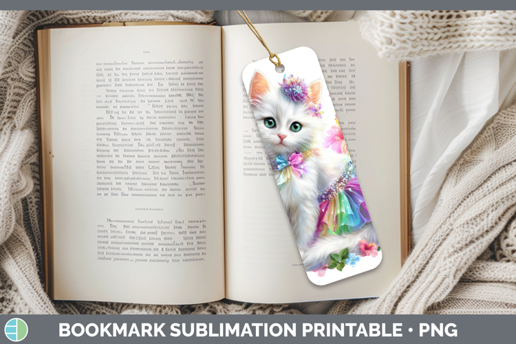 Cats Rainbow Summer White Cat Bookmark Sublimation Printable