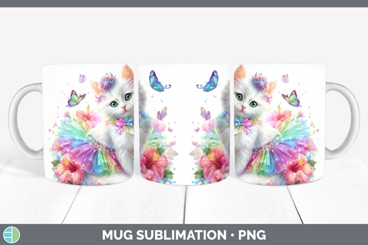 Cats Rainbow Summer White Cat Mug Wrap Sublimation Coffee Cu