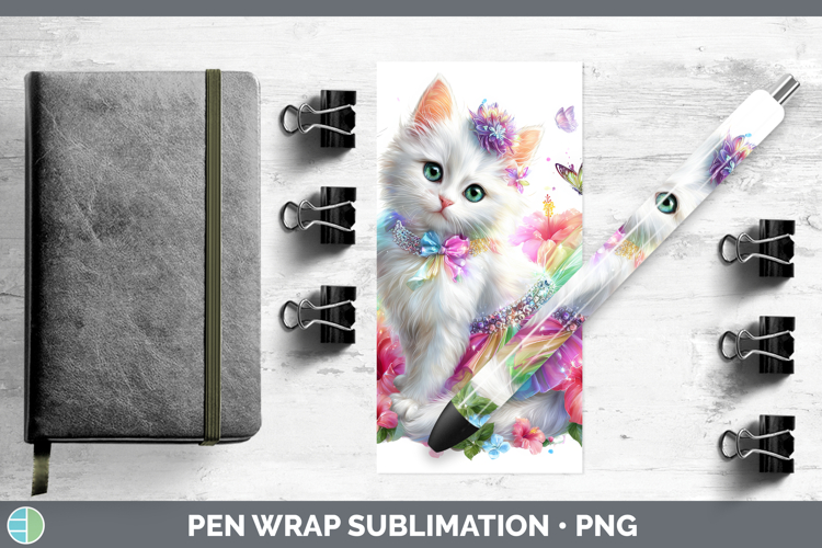 Cats Rainbow Summer White Cat Pen Wrap Sublimation Pen Desig