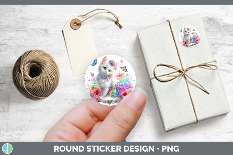 Cats Rainbow Summer White Cat Stickers | Round Labels Design