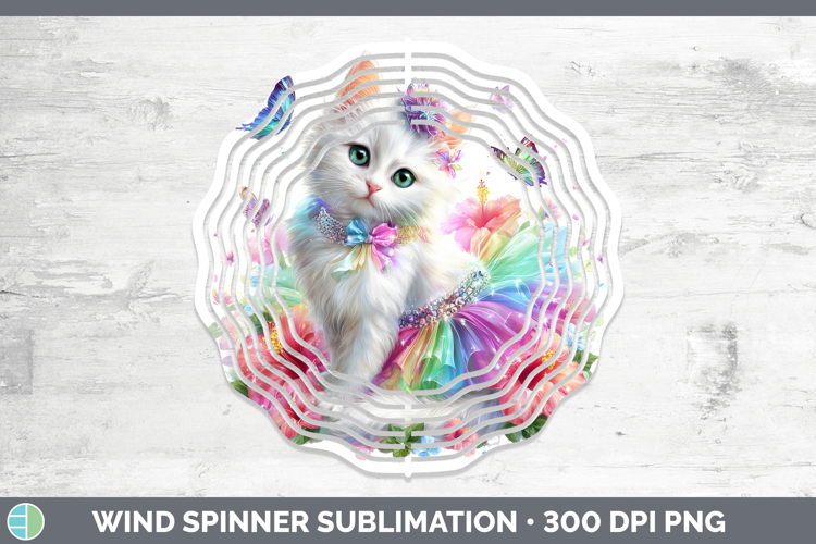 Cats Rainbow Summer White Cat Wind Spinner Sublimation Spinn