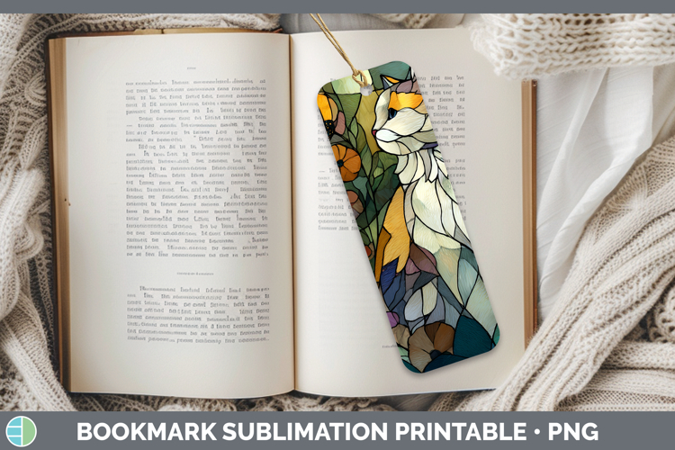 Angora Cat Bookmark Cats Stained Glass Wild Flowers Sublimat