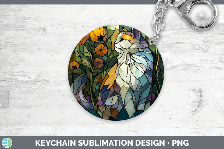 Angora Cat Keychain Cats Stained Glass Wild Flowers Sublimat