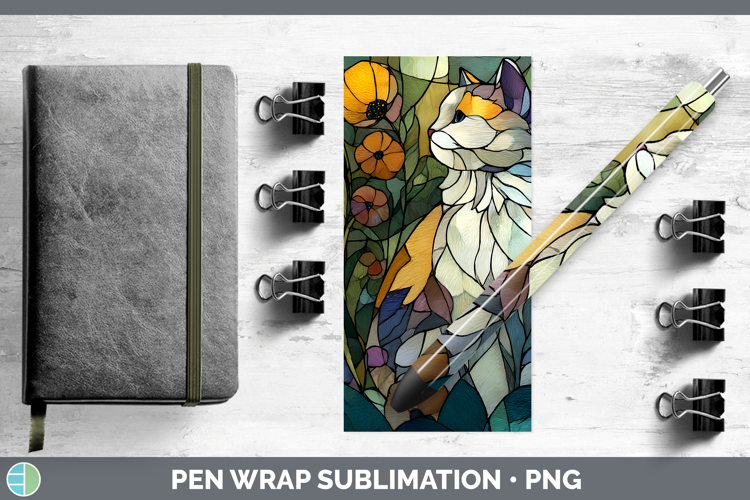Angora Cat Pen Wrap Cats Stained Glass Wild Flowers Sublimat