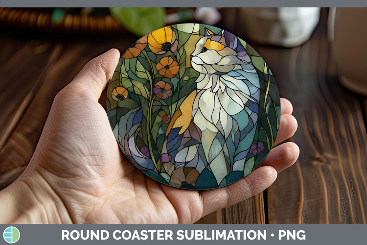 Angora Cat Round Coaster Cats Stained Glass Wild Flowers Sub