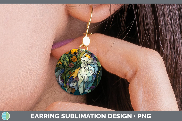 Angora Cat Round Earrings Cats Stained Glass Wild Flowers Su