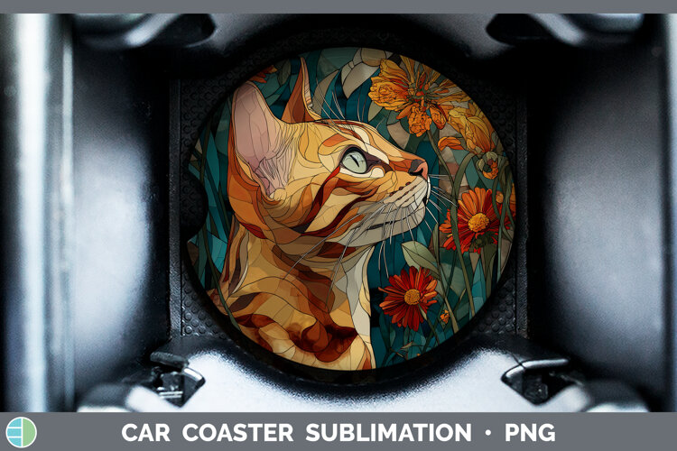 GorgeousCats Stained Glass Wild Flowers Car Coaster design.