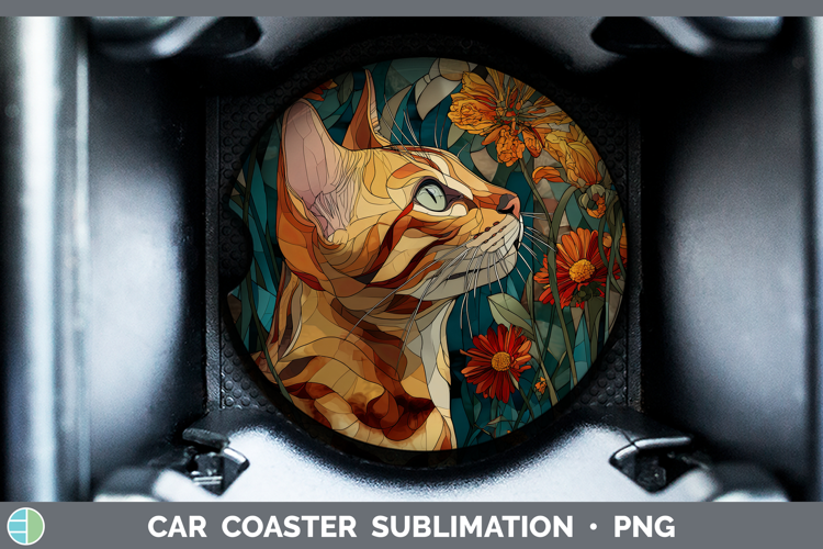Bengal Cat Car Coaster Cats Stained Glass Wild Flowers Subli