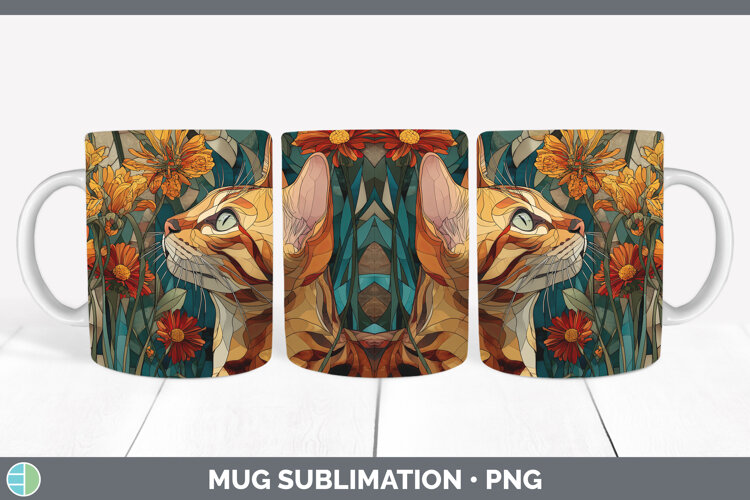 GorgeousCats Stained Glass Wild Flowers Mug Wrap design.