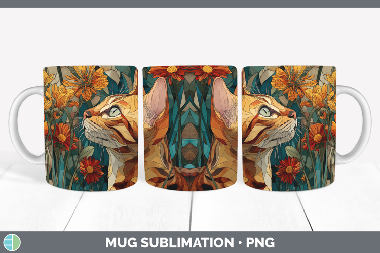 Bengal Cat Mug Wrap Cats Stained Glass Wild Flowers Sublimat