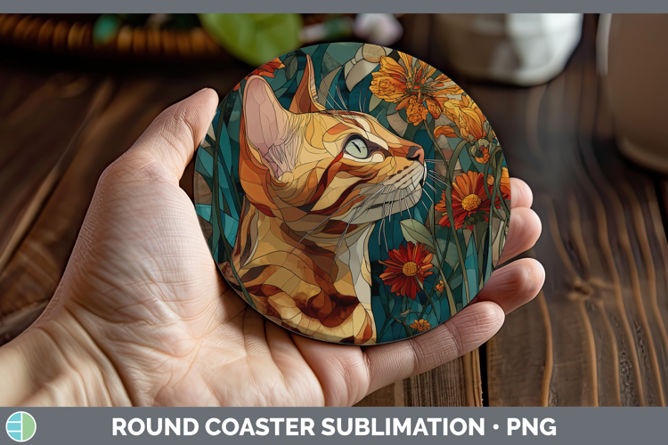 Bengal Cat Round Coaster Cats Stained Glass Wild Flowers Sub