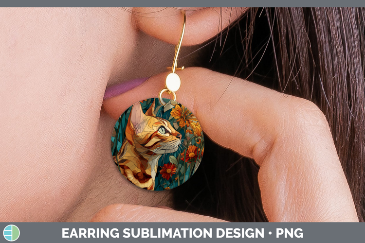 Bengal Cat Round Earrings Cats Stained Glass Wild Flowers Su