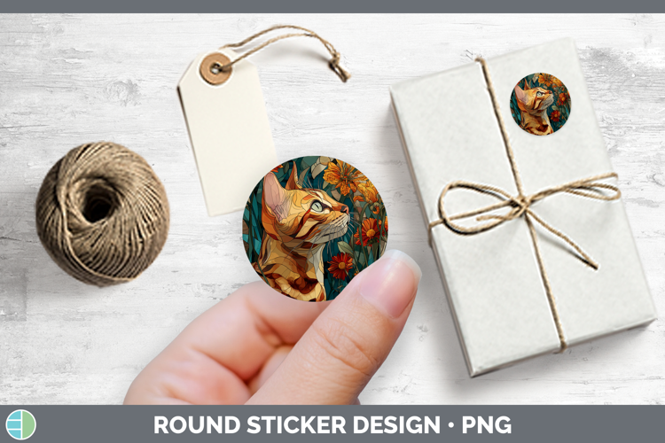 Cats Stained Glass Wild Flowers Bengal Cat Stickers | Round