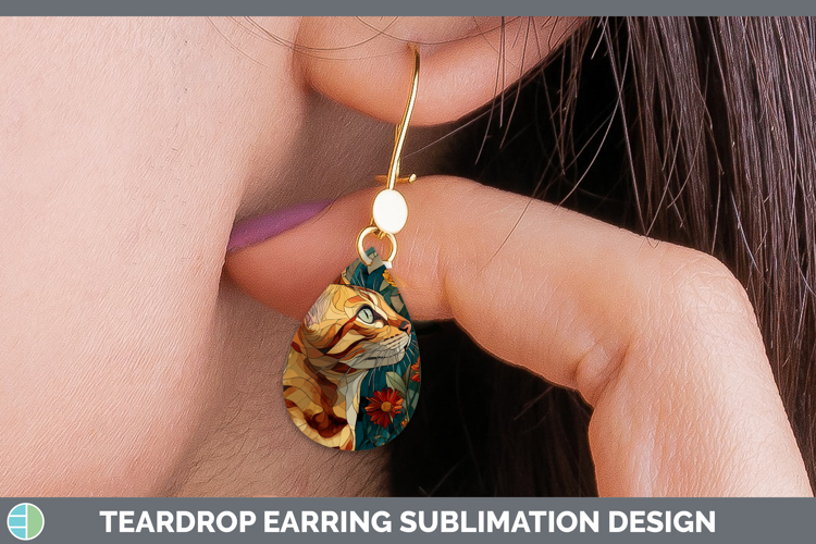 Bengal Cat Teardrop Earrings Cats Stained Glass Wild Flowers