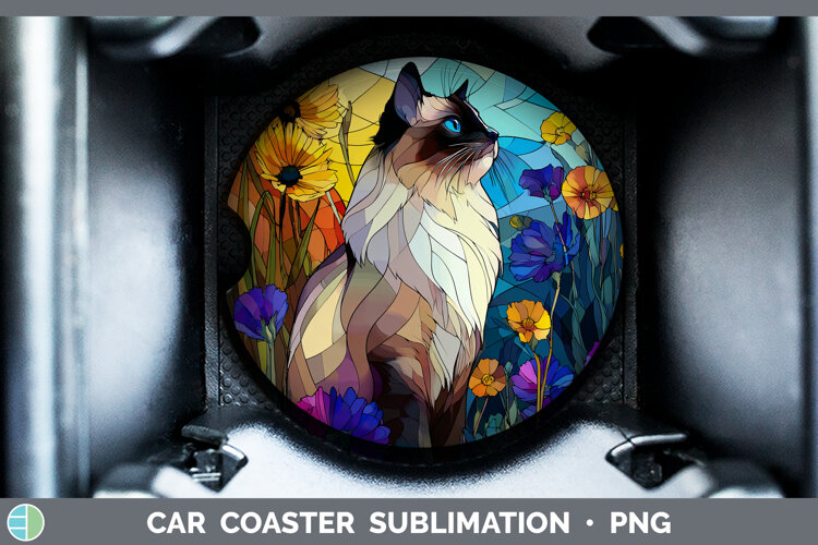 GorgeousCats Stained Glass Wild Flowers Car Coaster design.