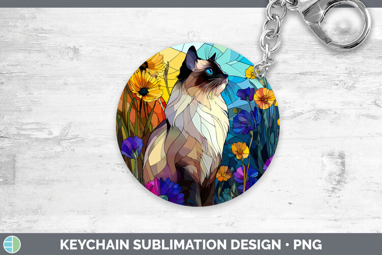 GorgeousCats Stained Glass Wild Flowers Keychain design.