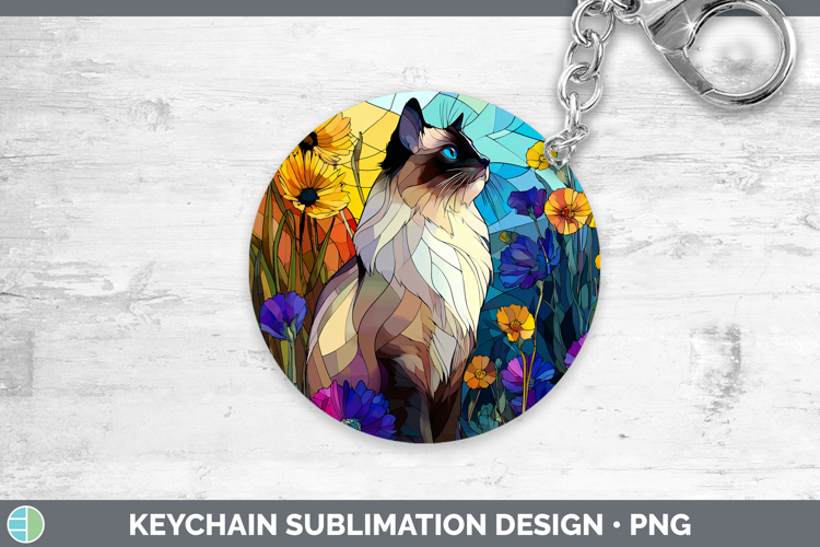 Birman Cat Keychain Cats Stained Glass Wild Flowers Sublimat