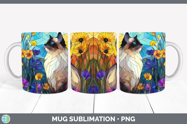 GorgeousCats Stained Glass Wild Flowers Mug Wrap design.