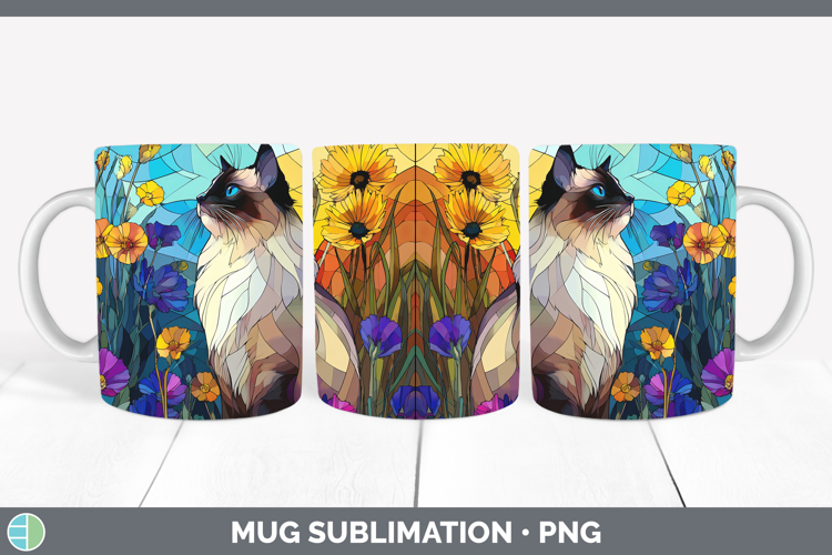 Birman Cat Mug Wrap Cats Stained Glass Wild Flowers Sublimat
