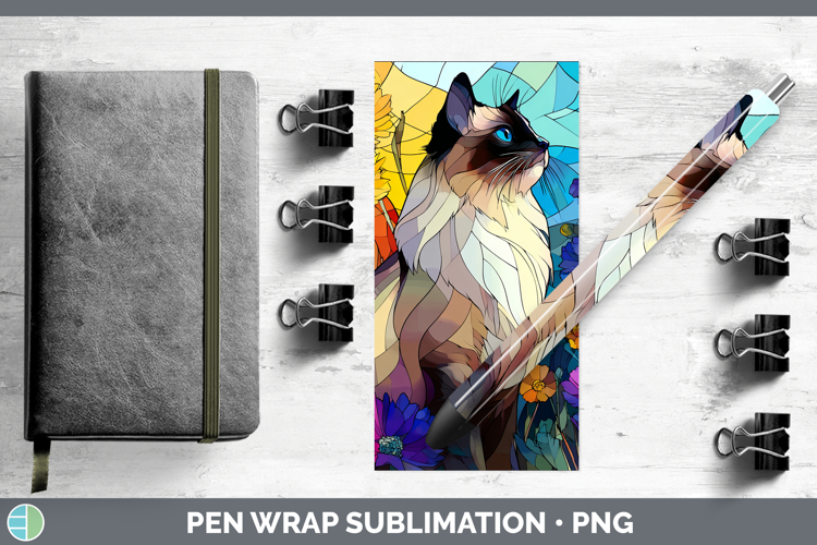 Birman Cat Pen Wrap Cats Stained Glass Wild Flowers Sublimat
