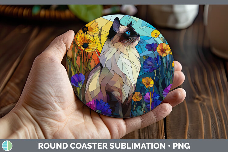 GorgeousCats Stained Glass Wild Flowers Round Coaster design.