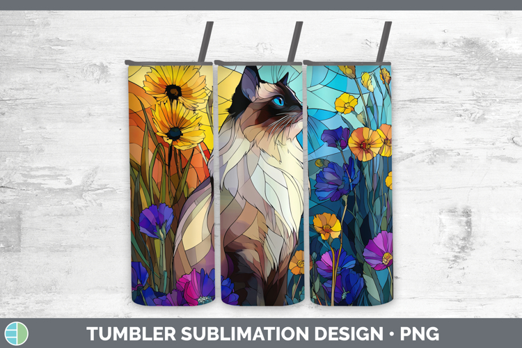 Birman Cat Tumbler Cats Stained Glass Wild Flowers Sublimati