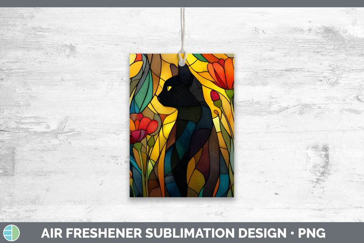 Black Cat Air Freshener Cats Stained Glass Wild Flowers Subl