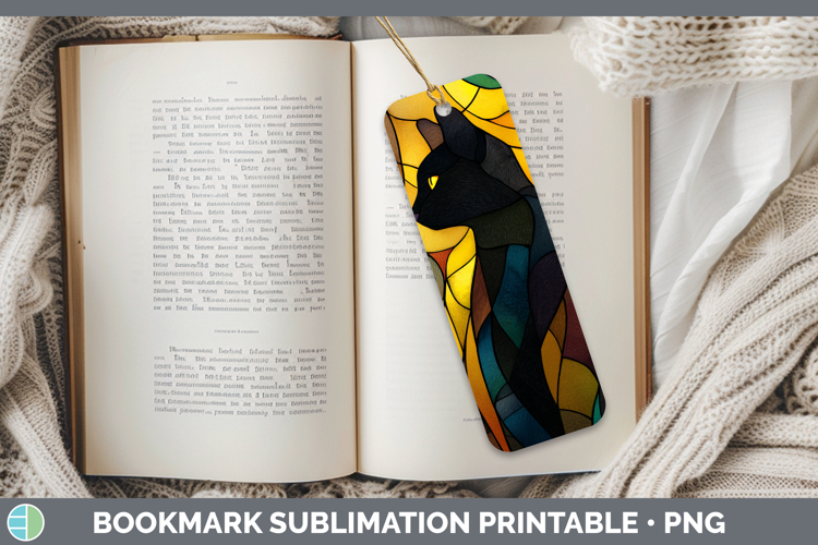 Black Cat Bookmark Cats Stained Glass Wild Flowers Sublimati